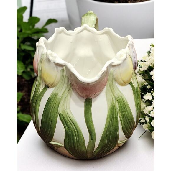 Fitz and Floyd Omnibus Tulip Pitcher 1990 Yellow Pink Purple Green Handpainted - Picture 4 of 7